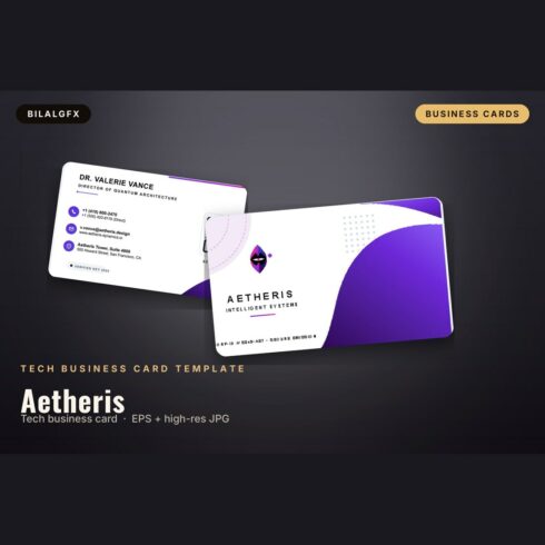 Aetheris Tech Business Card Template cover image.