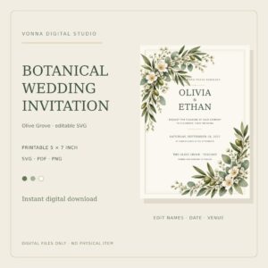 Wedding Invitation Template SVG 5x7 Olive Grove Botanical cover image.