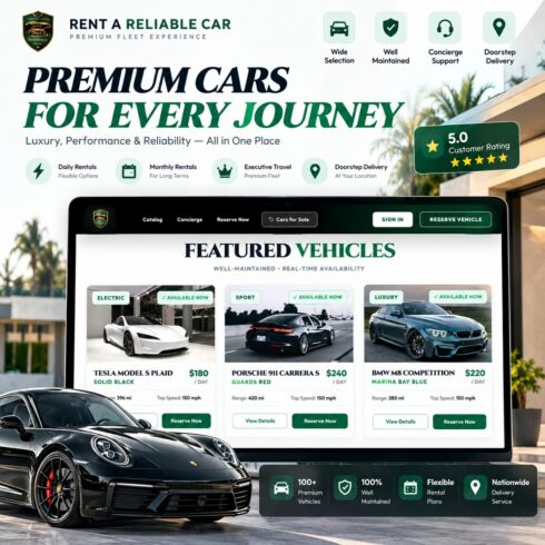 Rent A Reliable Car – Car Rental & Fleet Management React Template cover image.