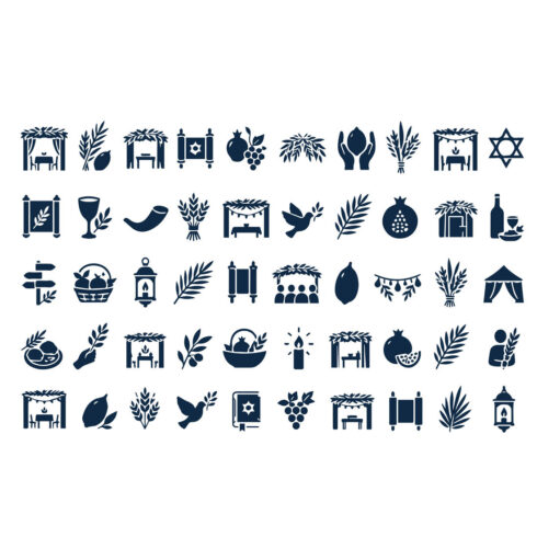 Sukkot Icon Set for Sale, Jewish Holiday and Sukkah Vector Icons, Lulav and Etrog Graphics, Harvest Festival Symbols for Commercial Websites, Cards and Event Designs cover image.