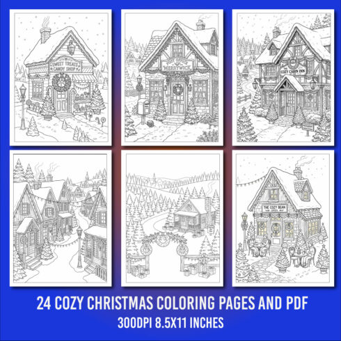 Cozy Christmas Village Coloring Pages cover image.