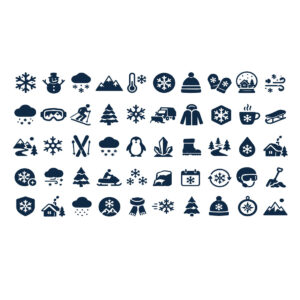 Snow Icon Set for Sale, Winter Weather and Snowflake Vector Icons, Snowfall, Skiing and Mountain Graphics for Commercial Websites, Apps, Print and Seasonal Designs cover image.