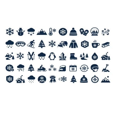 Snow Icon Set for Sale, Winter Weather and Snowflake Vector Icons, Snowfall, Skiing and Mountain Graphics for Commercial Websites, Apps, Print and Seasonal Designs cover image.