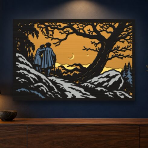 Two Men Contemplating the Moon Multilayer Wall Art ā 5 Layer Friedrich Laser Cut SVG DXF cover image.