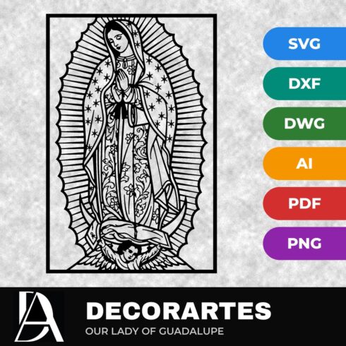 Our Lady of Guadalupe Flow-Line Wall Art – Virgin Mary Laser Cut SVG DXF File cover image.
