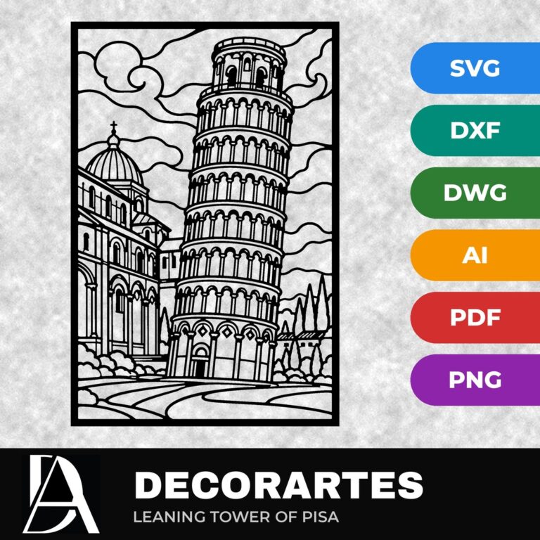 Leaning Tower of Pisa Flow-Line Wall Art – Italy Laser Cut SVG DXF File cover image.