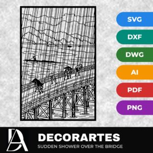 Sudden Shower Flow-Line Wall Art – Hiroshige Bridge Laser Cut SVG DXF File cover image.