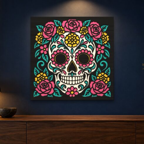 Sugar Skull Multilayer Wall Art – 5 Layer Day of the Dead Laser Cut SVG DXF File cover image.