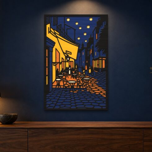 Cafe Terrace at Night Multilayer Wall Art – 5 Layer Van Gogh Laser Cut SVG DXF cover image.