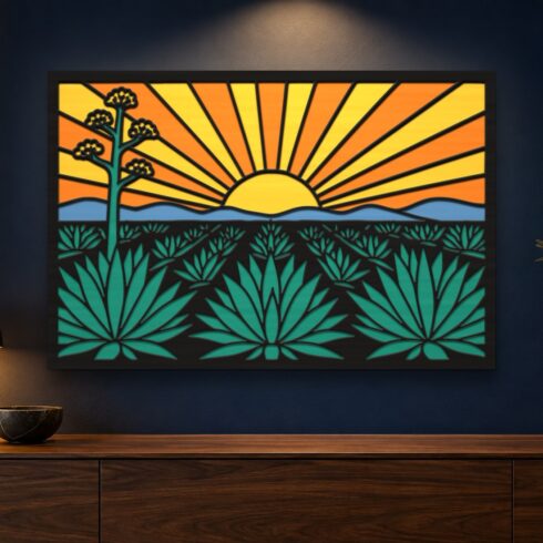 Agave Field Sunset Multilayer Wall Art – 5 Layer Mexican Laser Cut SVG DXF File cover image.