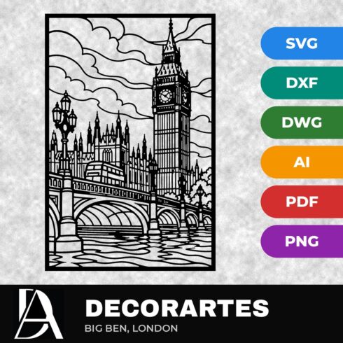 Big Ben London Flow-Line Wall Art – Laser Cut SVG DXF File cover image.