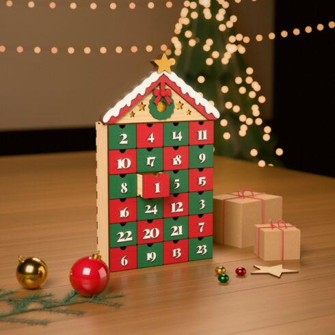 Advent Calendar House with 24 Drawers – Laser Cut SVG DXF File for 3mm and 6mm cover image.