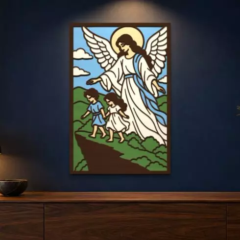 Guardian Angel Multilayer Wall Art – 5 Layer Laser Cut SVG DXF File cover image.