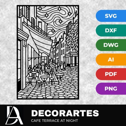 Cafe Terrace at Night Flow-Line Wall Art – Van Gogh Laser Cut SVG DXF File cover image.