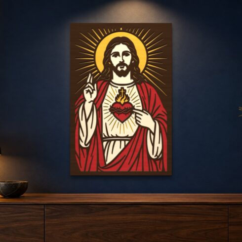Sacred Heart Multilayer Wall Art – 4 Layer Catholic Laser Cut SVG DXF File cover image.