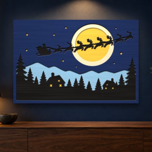 Santa Sleigh Multilayer Wall Art – 5 Layer Christmas Laser Cut SVG DXF File cover image.