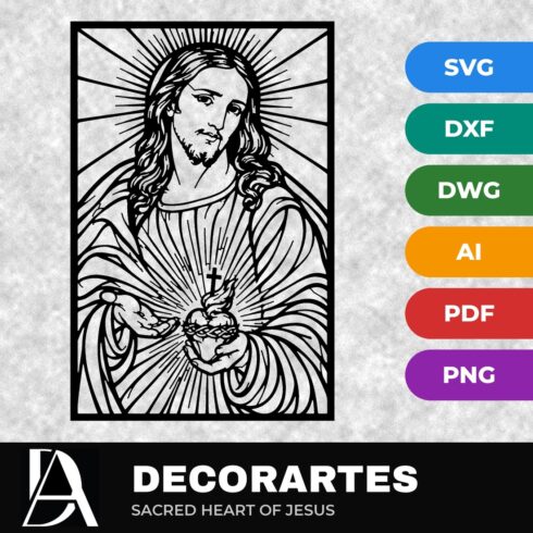 Sacred Heart of Jesus Flow-Line Wall Art ā Batoni Laser Cut SVG DXF File cover image.