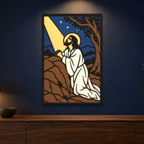 Jesus in Gethsemane Multilayer Wall Art – 5 Layer Laser Cut SVG DXF File cover image.