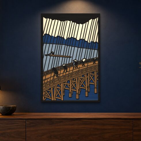 Sudden Shower over Ohashi Bridge Multilayer Wall Art – 5 Layer Hiroshige Laser Cut SVG DXF cover image.