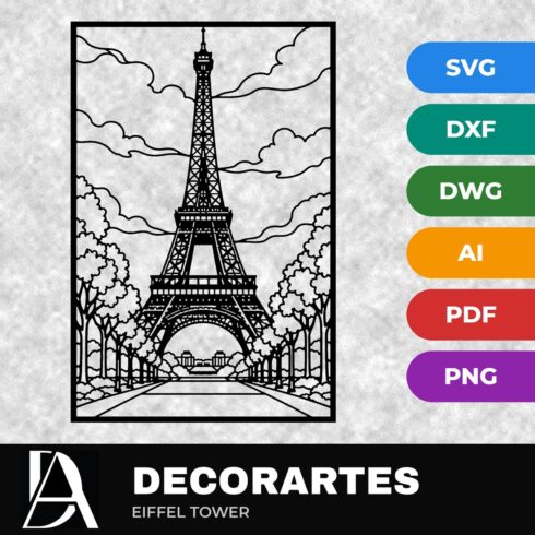 Eiffel Tower Flow-Line Wall Art – Paris Laser Cut SVG DXF File cover image.