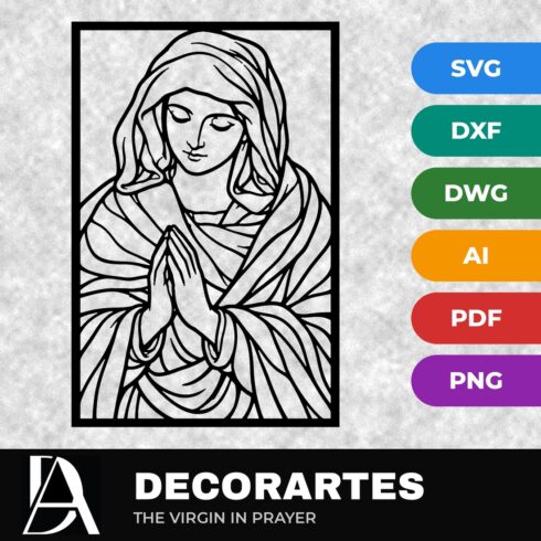 The Virgin in Prayer Flow-Line Wall Art – Madonna Laser Cut SVG DXF File cover image.