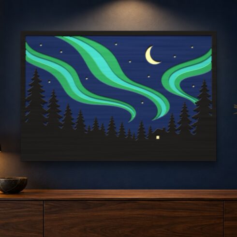 Northern Lights Forest Multilayer Wall Art – 5 Layer Aurora Laser Cut SVG DXF File cover image.