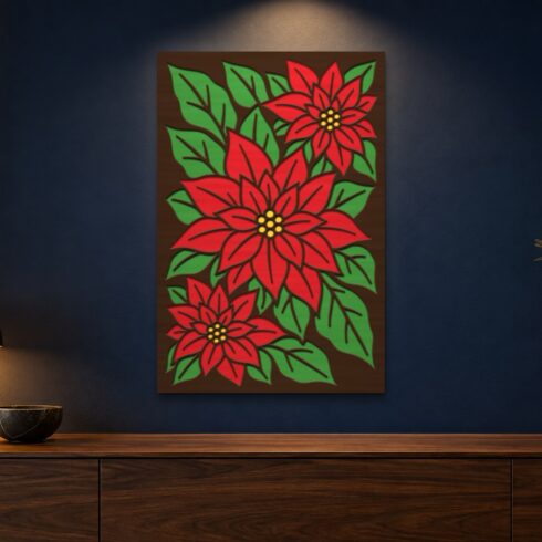 Poinsettias Multilayer Wall Art – 4 Layer Laser Cut SVG DXF File cover image.