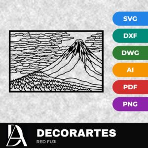 Red Fuji Flow-Line Wall Art – Hokusai Mount Fuji Laser Cut SVG DXF File cover image.
