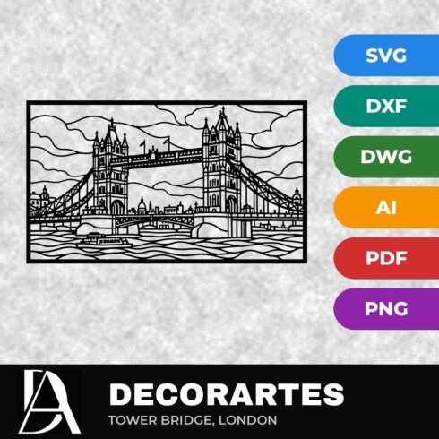Tower Bridge London Flow-Line Wall Art – Laser Cut SVG DXF File cover image.