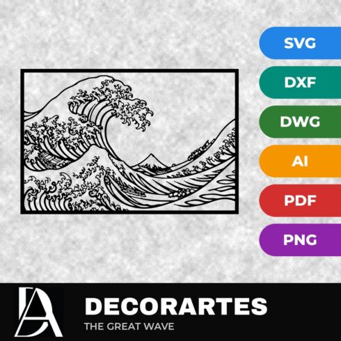 The Great Wave Flow-Line Wall Art – Hokusai Laser Cut SVG DXF File cover image.
