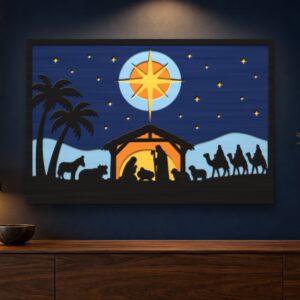 Nativity Scene Multilayer Wall Art – 5 Layer Christmas Laser Cut SVG DXF File cover image.