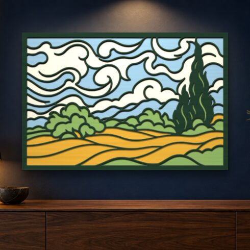 Wheat Field with Cypresses Multilayer Wall Art ā 5 Layer Van Gogh SVG DXF cover image.