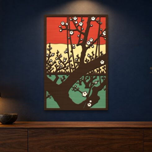Plum Garden in Kameido Multilayer Wall Art – 5 Layer Hiroshige Laser Cut SVG DXF cover image.