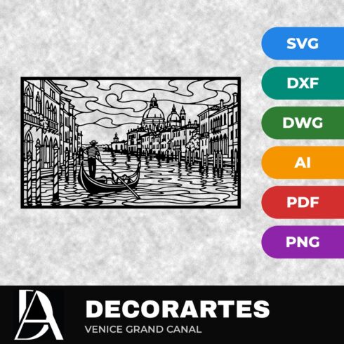 Venice Grand Canal Flow-Line Wall Art – Gondola Laser Cut SVG DXF File cover image.