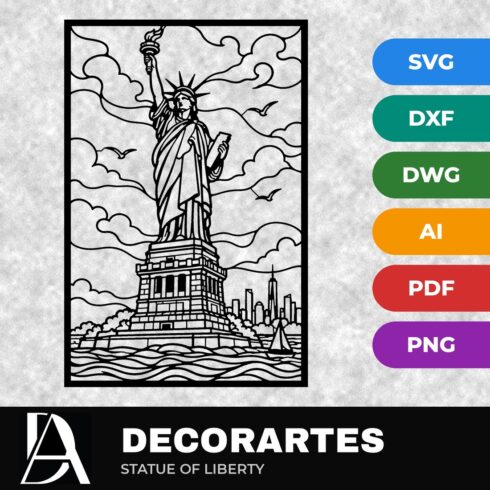 Statue of Liberty Flow-Line Wall Art – New York Laser Cut SVG DXF File cover image.