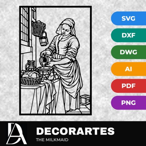 The Milkmaid Flow-Line Wall Art ā Vermeer Kitchen Laser Cut SVG DXF File cover image.