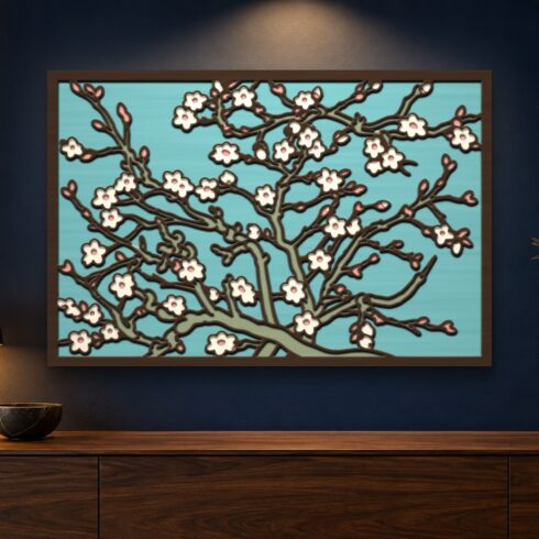 Almond Blossoms Multilayer Wall Art – 5 Layer Van Gogh Laser Cut SVG DXF File cover image.