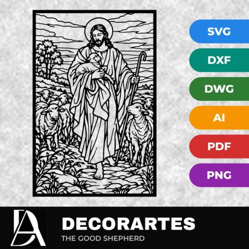 The Good Shepherd Flow-Line Wall Art – Jesus with Lamb Laser Cut SVG DXF File cover image.