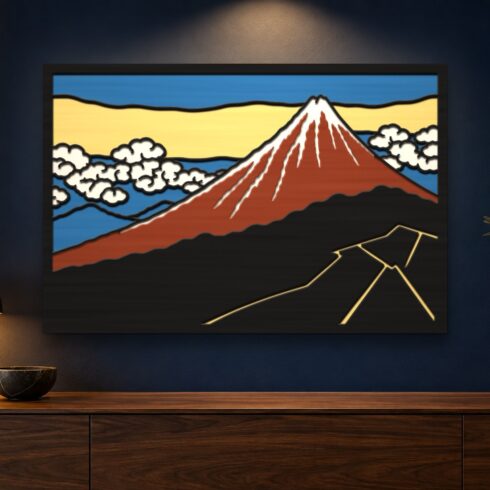 Black Fuji Multilayer Wall Art ā 5 Layer Hokusai Laser Cut SVG DXF cover image.