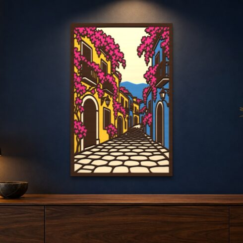 Mexican Colonial Street Multilayer Wall Art – 5 Layer Laser Cut SVG DXF File cover image.