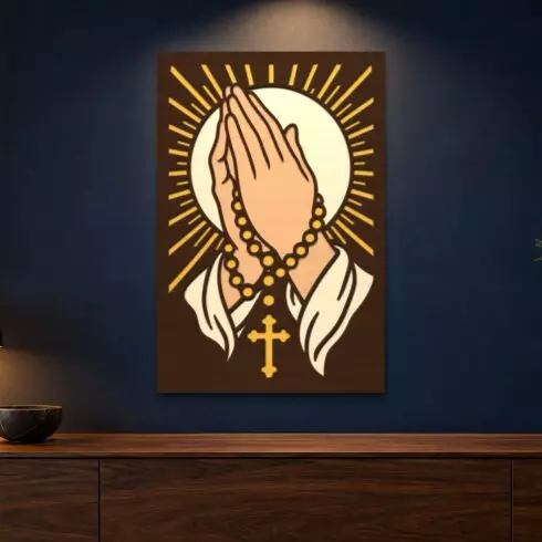 Praying Hands with Rosary Multilayer Wall Art – 4 Layer Laser Cut SVG DXF File cover image.