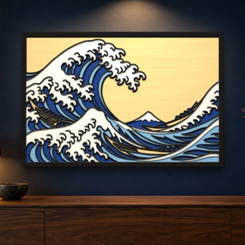 The Great Wave off Kanagawa Multilayer Wall Art ā 5 Layer Hokusai Laser Cut SVG DXF File cover image.