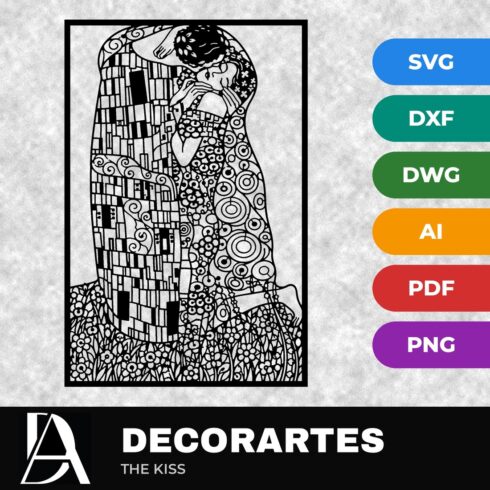 The Kiss Flow-Line Wall Art – Klimt Couple Laser Cut SVG DXF File cover image.