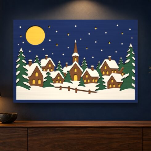 Snowy Village Multilayer Wall Art – 5 Layer Christmas Laser Cut SVG DXF File cover image.