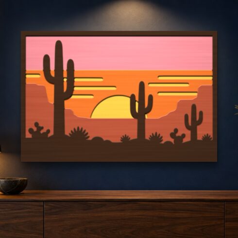 Saguaro Desert Sunset Multilayer Wall Art – 5 Layer Southwest Laser Cut SVG DXF File cover image.