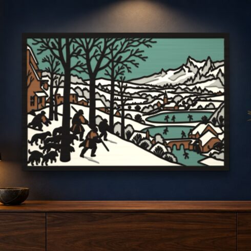 Hunters in the Snow Multilayer Wall Art ā 5 Layer Bruegel Laser Cut SVG DXF cover image.