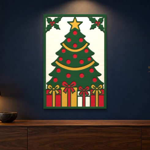 Christmas Tree with Gifts Multilayer Wall Art – 4 Layer Laser Cut SVG DXF File cover image.
