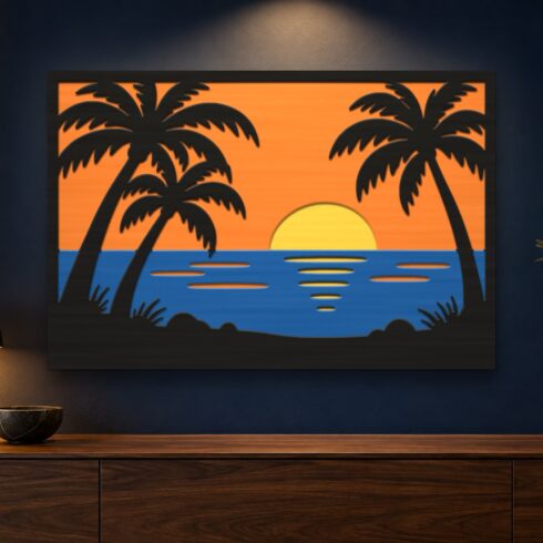 Palm Tree Sunset Multilayer Wall Art – 4 Layer Tropical Beach Laser Cut SVG DXF File cover image.