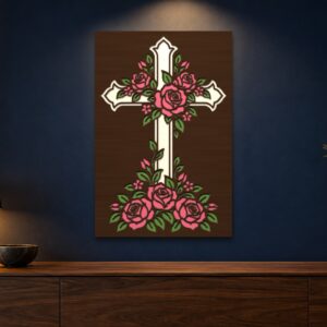 Floral Cross Multilayer Wall Art – 4 Layer Christian Laser Cut SVG DXF File cover image.