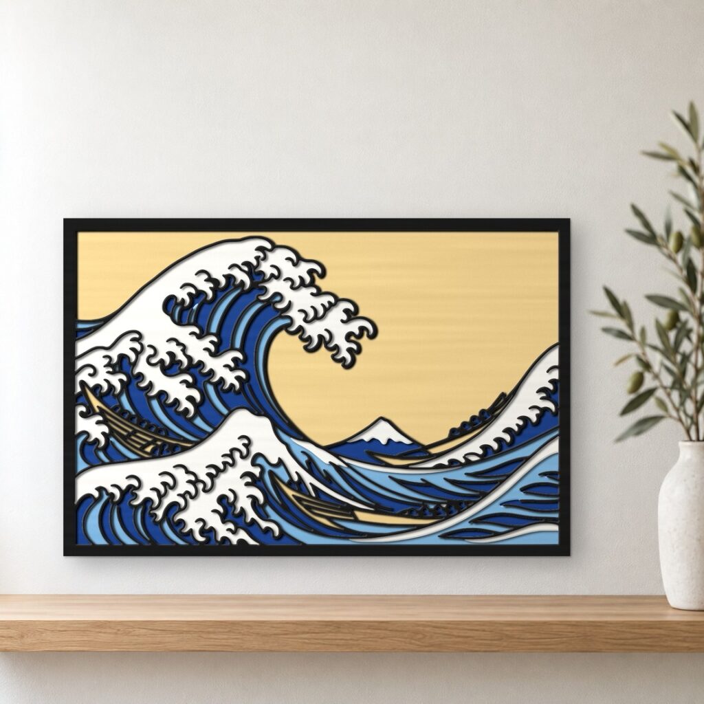 Great Wave Hokusai 5 Layer Multilayer SVG DXF Laser File